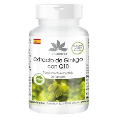 Afbeelding van Ginkgo Capsules Biloba Extract met Coenzyme Q10 90 veganistisch HERBADIREKT by Warnke Vitalstoffe Duitse apothekerskwalitei