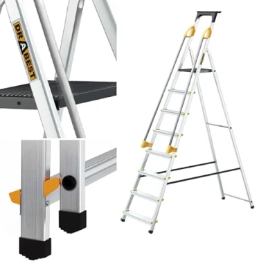 Afbeelding van DRABEST Ladder PRO Serie Inklapbare Trapladder Met Veiligheidsleuningen Aluminium 8 Treden Belastbaar Tot 150 Kg