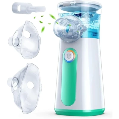 Afbeelding van Ultrasone Machine voor Effectieve Luchtwegaandoeningen, Draagbare Aerosol Volwassenen en Kinderen, Instelbare Snelheid, Reiniging met één Klik, USB C Oplaadbaar, 2 Maskers Mondstuk