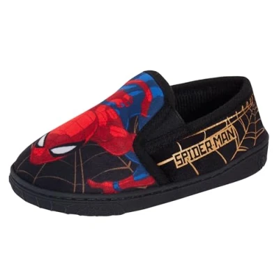 Afbeelding van Spiderman Pantoffels voor jongens, premium Marvel Avengers Gold Web Slip On kinderen, huisschoenen, Zwart, 11 UK Child