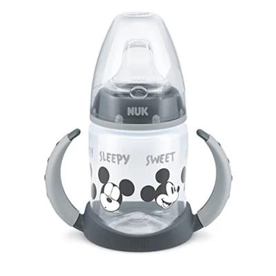 Afbeelding van NUK Disney First Choice Learner Cup Sippy 6 18 maanden Temperatuurregeling Lekvrije siliconen tuit Anti koliek Vent BPA vrij 150ml Mickey Mouse (grijs)
