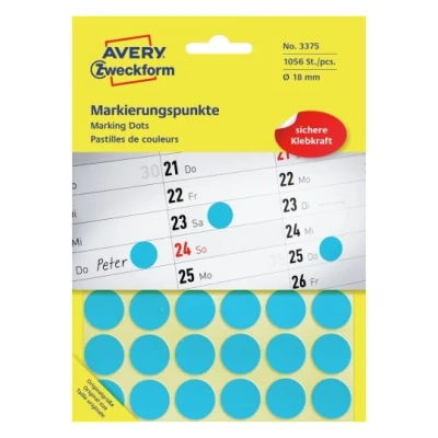 Afbeelding van Etiket Avery Zeckform 3375 rond 18mm blauw 1056stuks
