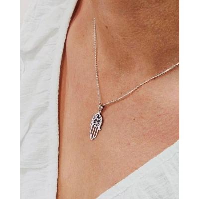 Afbeelding van House of Jewels Fatima Hamsa Hand Ketting 42cm 925 Zilver