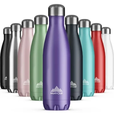 Afbeelding van Mont Clair Roestvrijstalen waterfles, vacuüm geïsoleerd + BPA vrij, 12 uur warme en 24 koude dranken fles, metalen waterfles 500 ml lekvrij, ideaal voor volwassenen, kinderen, hardlopen paars