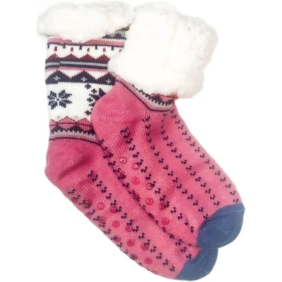 Afbeelding van Merino Wollen sokken Roze met Sneeuwvlok maat 39/42 Huissokken Antislip Warme Winter