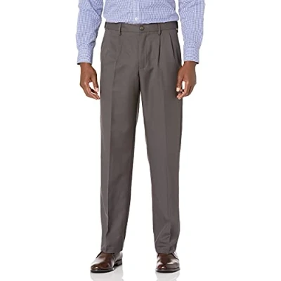 Afbeelding van Amazon Essentials Heren klassieke pasvorm uitbreidbare taille geplooide jurk broek, donkergrijs, 33W x 29L