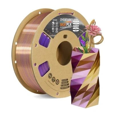 Afbeelding van OVERTURE Silk PLA 1.75mm Dual Color Filament, Clog Free Shiny 3D Printer 1kg Spool(2.2lbs), Dimensional Accuracy +/ 0.02 mm, Fit Most FDM Printer(Silk Purple Gold)