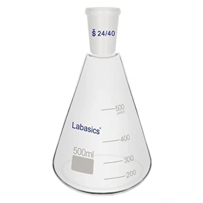 Afbeelding van Labasics Glazen 24/40 Erlenmeyer Kolf, Borosilicaatglas Zware Wandfles met Standaard Taps Toelopende Buitenverbinding, 500 ml