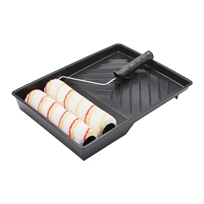 Afbeelding van Fit For The Job 4 dubbele verfrollers225 mm voor verven met emulsieverf op muren en plafonds vachtroller gemiddelde poollengte gladde semi oppervlakken, frame bak