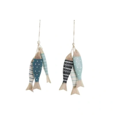 Afbeelding van Ophangdecoratie Home ESPRIT Blauw Wit Natuurlijk Vissen 5 x 20 cm (2 Stuks)