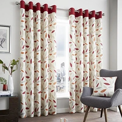 Afbeelding van Fusion Beukenhout 100% katoen klaar gemaakt paar ooggordijnen 66&quot; breedte x 72&quot; druppel (168 183cm) in rood