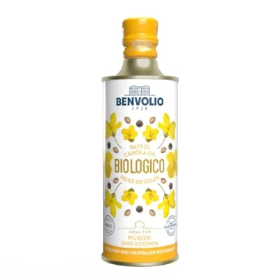 Afbeelding van BENVOLIO Biologische Koolzaadolie 500 ml BIO Rijk aan Omega 3 &amp; Vitamine E voor koken, bakken en salades Veelzijdig Voedzaam het hele gezin