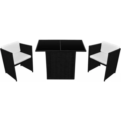 Afbeelding van 3 delige Bistroset met kussens poly rattan zwart