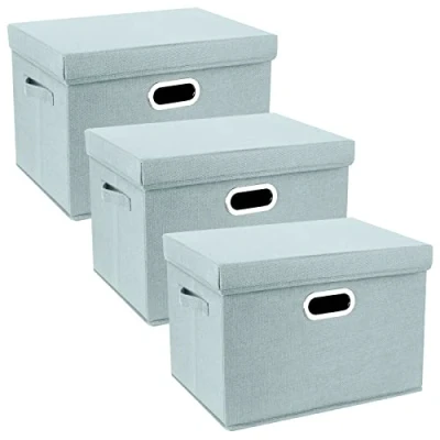 Afbeelding van TYEERS Grote Opbergdoos met Deksel, Opvouwbaar, Afwasbaar, Opbergbak 44x30x29 cm, Set van 3, Aqua Spring