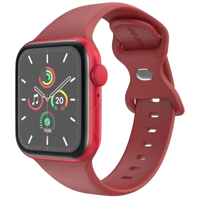 Afbeelding van Apple Watch Siliconen+ bandje Rood Geschikt voor Series 1/2/3/4/5/6/7/8/9/10/SE/Ultra/Ultra 2 (44/45/46/49 mm) Wine Maat M/L