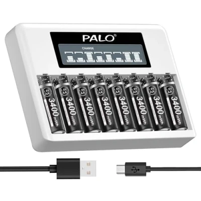Afbeelding van AA Oplaadbare Batterijen met LCD Oplader 8 stuks 3400mWh sleuven Onafhankelijke voor AAA 1,5 V Lithium