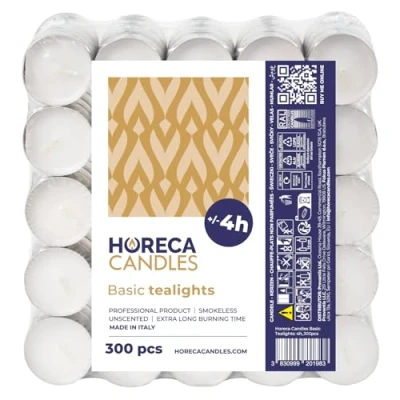 Afbeelding van Horeca Candles Witte Theelichtjes Brandduur 4 uur Set met 300 niet geparfumeerde Theelichtkaarsen Kaarsen voor bruiloft, decoratie, gastronomie