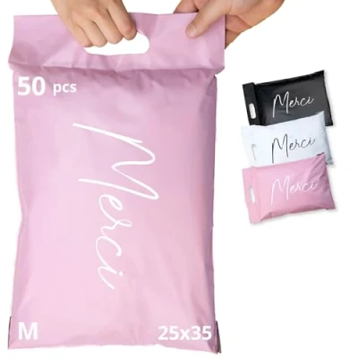Afbeelding van 50 Verzendzakken Kleding Vinted Maat M 25x35cm ONDOORZICHTIG/DUURZAAM/WATERDICHT Verzendenvelop van Kunststof Verzendtas tassen voor pakketten Bedankt