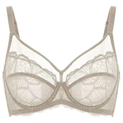 Afbeelding van DOBREVA Dames Kant Minimizer BH met beugel Grote Borsten Sexy Volledige cups Ongevoerd Chinchilla 85D