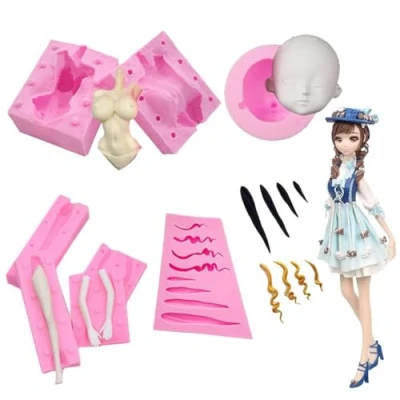 Afbeelding van Cjeuxnr 3D Menselijk Gezicht Siliconen Mallen Pop Haar Fondant Schimmel Klei Mould Diy Arm En Been Cake Chocolade Bakken Tools voor Decoreren 5 stks/set