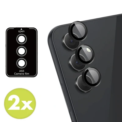 Afbeelding van 2 Pack Screenprotectors Samsung Galaxy A55: iMoshion Camera lens protector Glas Zwarte randen