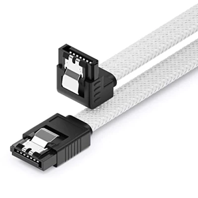 Afbeelding van deleyCON 60 cm SATA 3 Kabel Nylon 6 Gbit/s Datakabel III Aansluitkabel Seriële ATA voor Moederbord &amp; Harde Schijf HDD SSD 1 S L Stekker 90 Schuin Wit