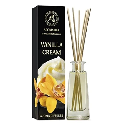 Afbeelding van Aroma Diffuser Vanille Crème 100ml met 8 Rotanstokjes Zonder Alcohol Beste Luchtverfrisser voor Thuis Kantoor Spa Aromatherapie
