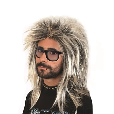 Afbeelding van MIVAIUN Pruik voor heren, Blond, dames, rock, jaren 80, rockster, party, slechte smaak, accessoire, themafeest, carnaval, cosplay, Halloween, mulet, kostuum, feest, Eén maat