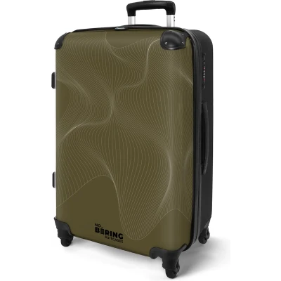 Afbeelding van NoBoringSuitcases.com® Koffer groot Rolkoffer lichtgewicht Groen met abstracte golvende lijnen Reiskoffer 4 wielen Grote trolley XL 20 kg bagage