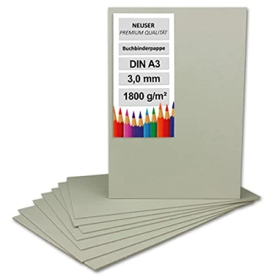 Afbeelding van 20 stuks DIN A3 (29,7 x 42 cm), dikte 3 mm (0,3 gewicht 1800 g/m², grijs karton om te knutselen, modelbouw, inbinden