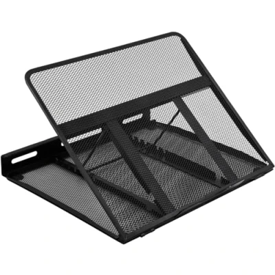 Afbeelding van Amazon Basics Laptopstandaard, ventilatie, verstelbaar, ergonomisch, geschikt voor een notebook tot 43,9 cm (17,3 inch), 33 x 28,7 18,5 cm, zwart
