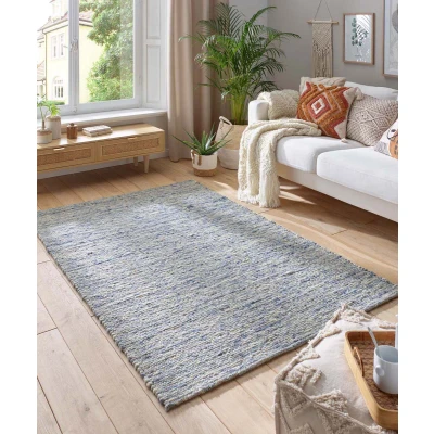 Afbeelding van Wollen Tapijt/Vloerkleed Lundr Blauw 70x130 Cm 100% Wol