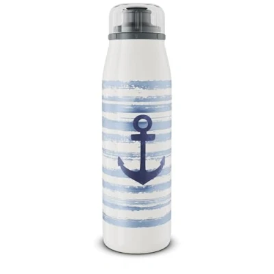 Afbeelding van alfi Kids ISO Bottle 500 ml, blauw wit anker, geïsoleerde drinkfles voor kinderen, roestvrij staal, absoluut dicht, met draaisluiting, houdt 12 uur warm, 24 koud, koolzuur, BPA vrij