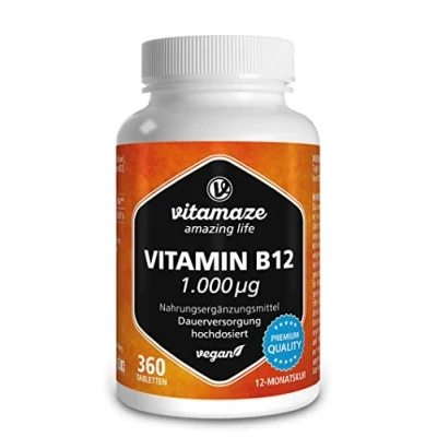Afbeelding van Vitamine B12 1000 mcg Methylcobalamin Hoge Dosis, 360 Veganistische Tabletten, 12 Maand Voorraad, Supplement zonder Additieven, Made in Germany