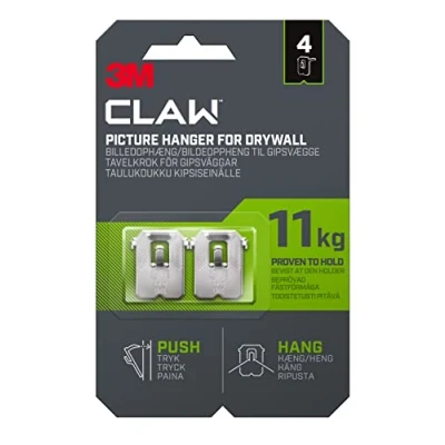Afbeelding van 3M Claw Gipsplaatafbeelding hangende wandhaken om op te hangen, 4 hangers, belastbaar tot 11 kg, ideaal voor zwaargewicht