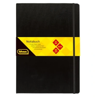 Afbeelding van Idena 10053 notitieboek DIN A4, blanco, papier crèmekleurig, 192 pagina&#039;s, 80 g/m², hardcover in zwart, 1 stuk
