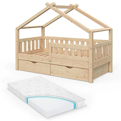 Afbeelding van Vitalispa Huisbed Design, Bruin, 80x160 cm met 2 laden en matras