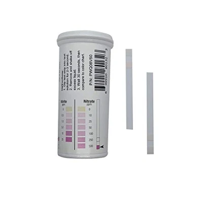 Afbeelding van Nitriet 0 25 ppm, nitraat 500 ppm twee pad teststrips [flesje met 50 strips]