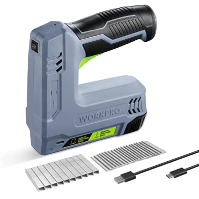 Afbeelding van WORKPRO Draadloze nietmachine, 3,6 V, 2000 mAh, met nietjes, multifunctionele 2 in 1, compatibel spijkers en nietjes type 53, 8, voor knutselprojecten meubels, timmerwerk