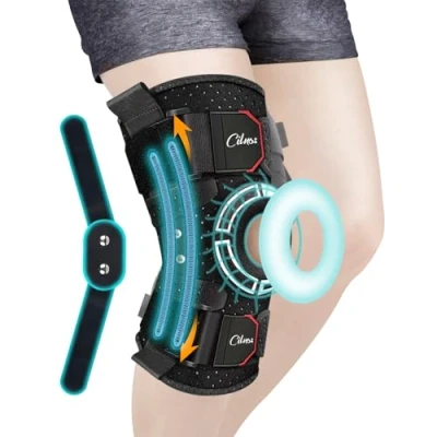 Afbeelding van Cilnos Orthopedische kniebrace, kniebandage met afneembare zijdelingse stabilisatoren en gelpads voor de knieschijf, kniesteun pijnverlichting, artrose knie, meniscus