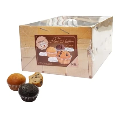 Afbeelding van HELLMA Mini Muffins 60 st. Muffins, per stuk verpakt 3 soorten voorraaddoos voor hotel, café, kiosk en klinieken