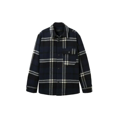 Afbeelding van TOM Tailor Denim MIT Karomuster Lichte jas, Heren, Maat: Large, Black navy white check