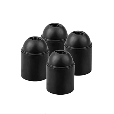 Afbeelding van HALOTEC Set van 4 E27 lampfittingen, zwart, gladde fittinghouder, M10 x 1 montage, basis voor blootgestelde gloeilamp en grove schroefdraad E27, gemaakt in Italië