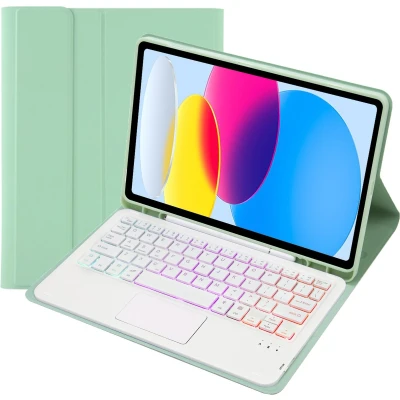 Afbeelding van Case2go Bluetooth Toetsenbord hoes geschikt voor Apple iPad 10 10.9 Inch (2022) QWERTY met verlichting Pencil houder Touchpad Licht Groen