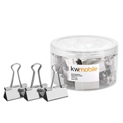 Afbeelding van kwmobile papierklemmen Set van 24 fold back clips 41 mm Foldback klemmen Paperclips Knijpers voor papieren Zilver