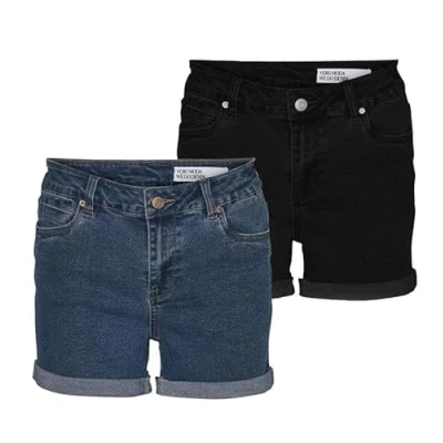 Afbeelding van VERO MODA Vmluna Mr Fold Mix Ga Noos Shorts voor dames, Set van 2 (Medium Blue Denim/Zwart), XL