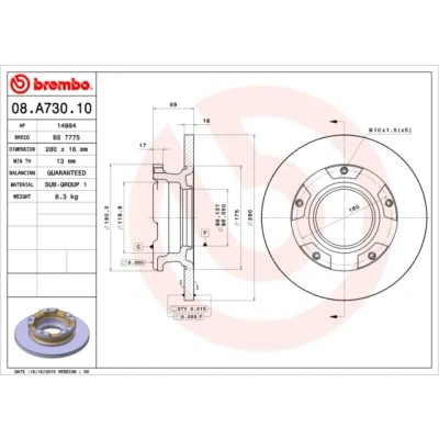 Afbeelding van Brembo Remschijf 08.A730.10