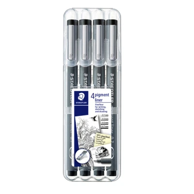 Afbeelding van Fineliner Staedtler Pigment 308 zwart set 4 stuks