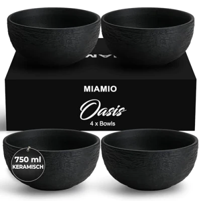 Afbeelding van MIAMIO 750 ml Bols/Saladiers, ensemble de 4 bols, bols à soupe, céréales, service en céramique adaptés au micro ondes, lave vaisselle et four Collection Oasis