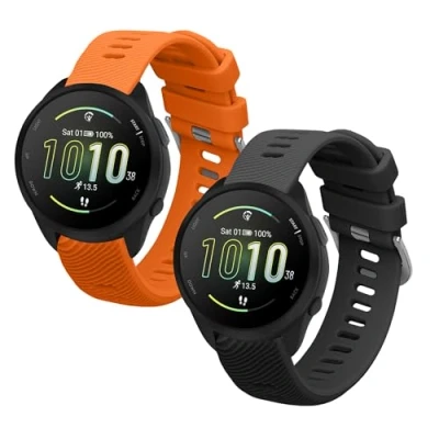 Afbeelding van kwmobile 2x horlogebandjes geschikt voor Garmin Forerunner 165 / Music bandje Smartwatch bandjes van TPU Activity tracker horloge band in zwart oranje